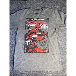 Marvel Deadpool T Shirt Mens Medium Gray Regular Fit Rib Crew Neck Graphic Front